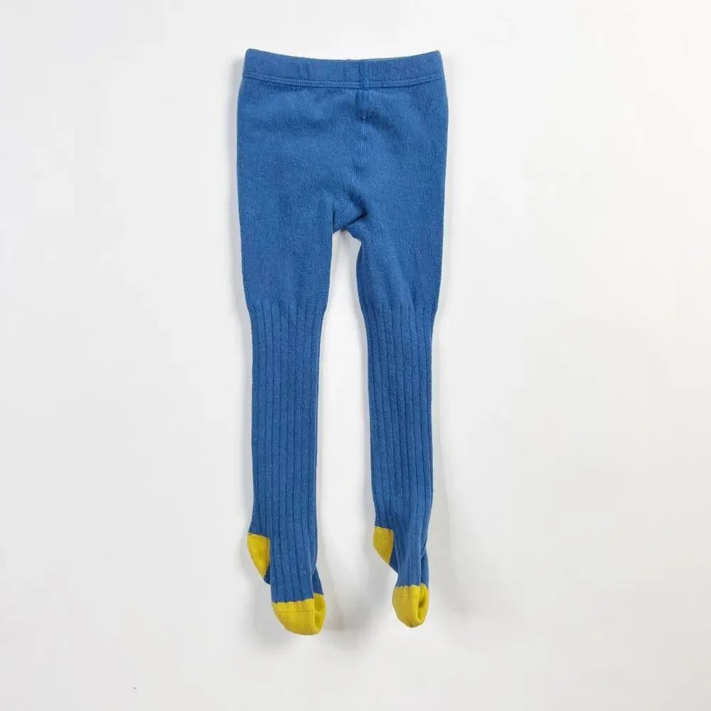 Baby Boden blue yellow ribbed heavy knit tights leggings 3-6 months 68 cm